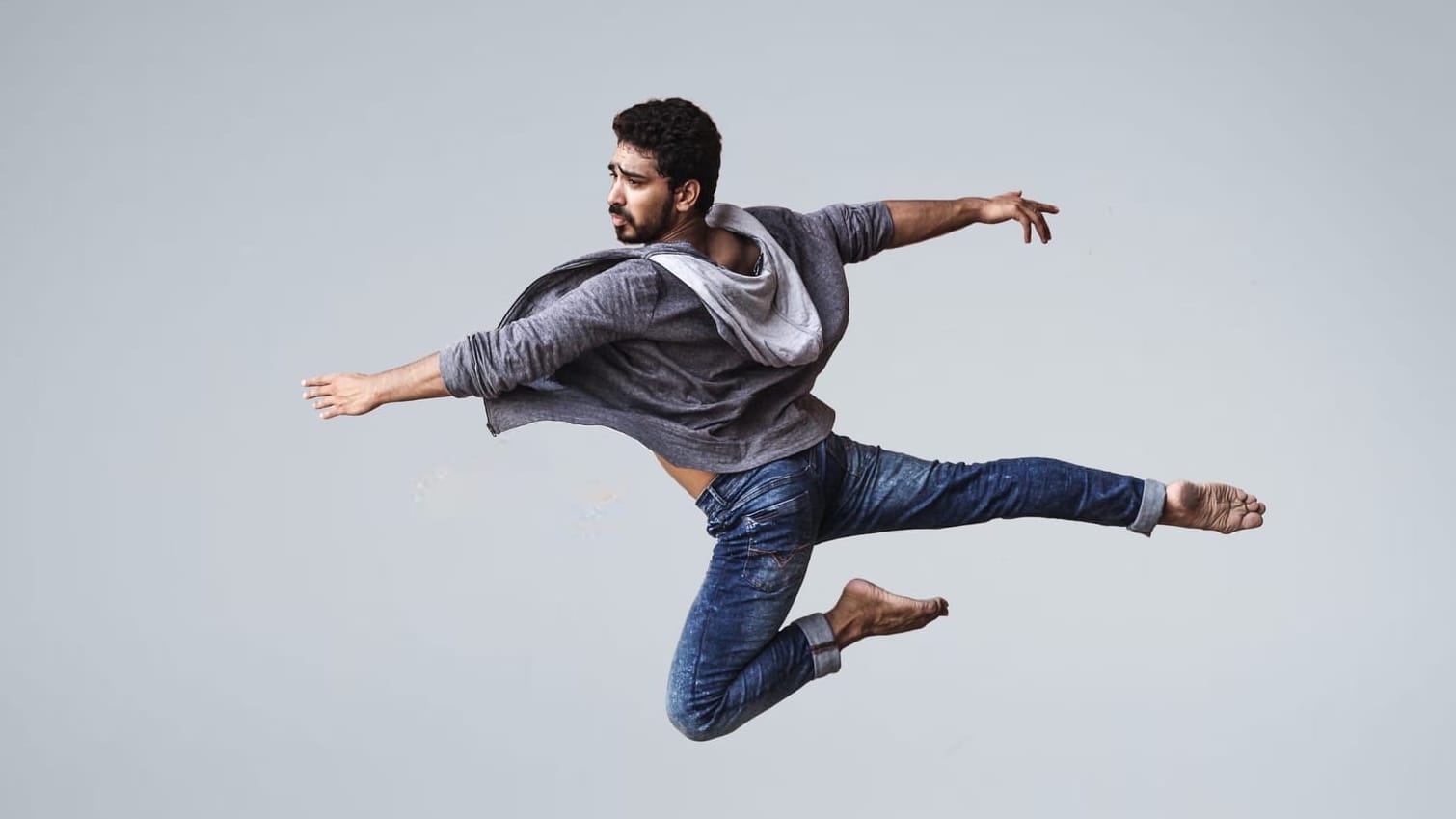 A male dancer in flight